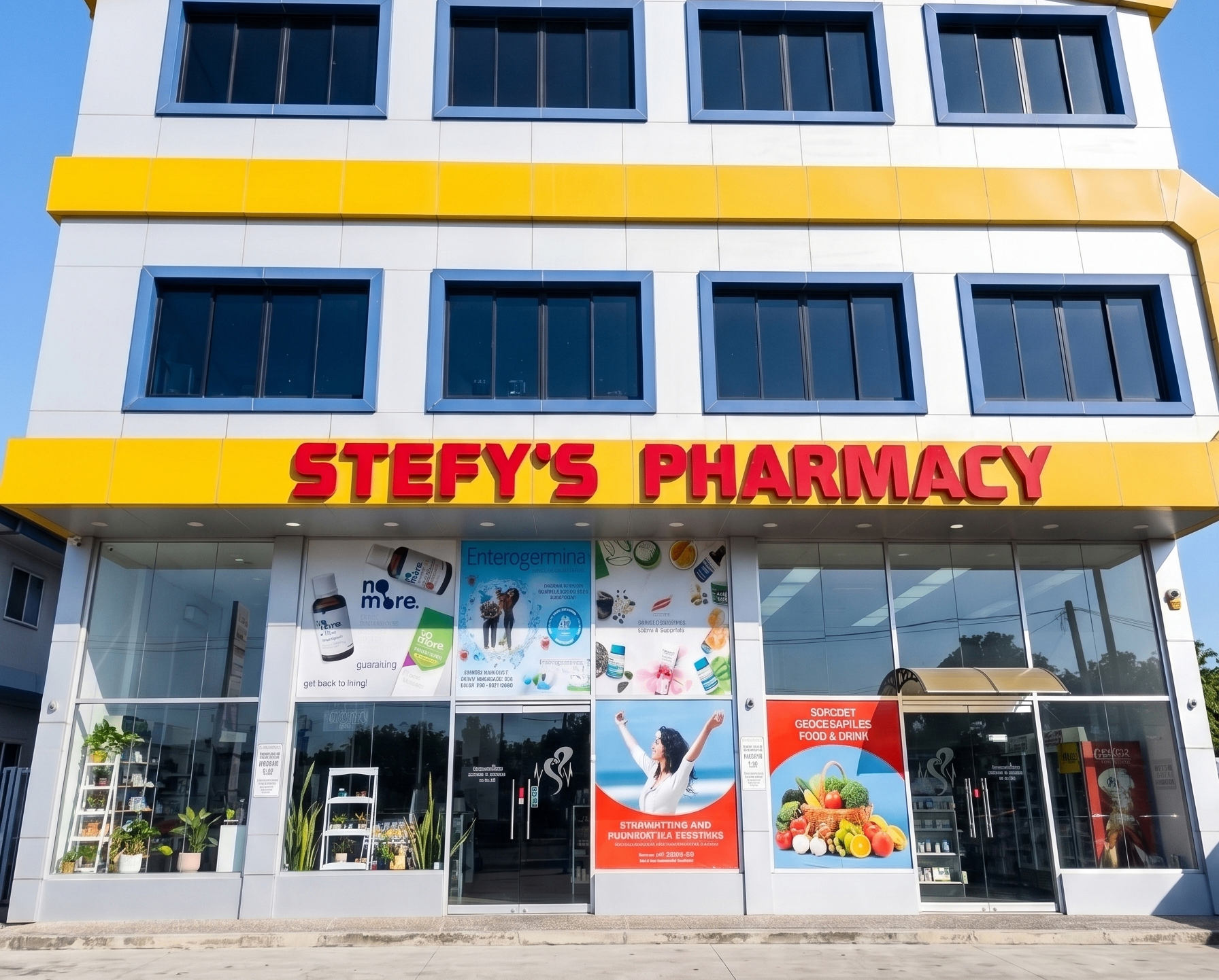 Stefy's Pharmacy storefront on Naparima Mayaro Road, Princes Town